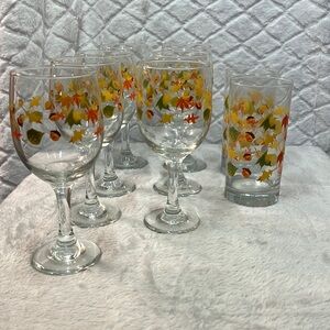 Fall foliage wine glasses and 2 drinking glasses